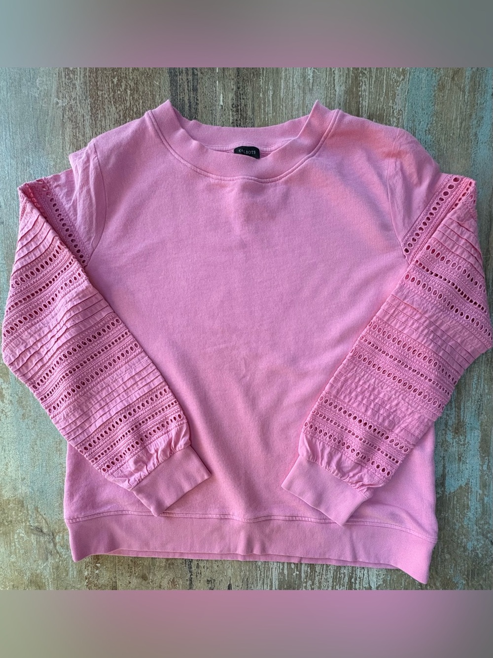 Talbots Eyelet, Pink Crewneck Sweatshirt